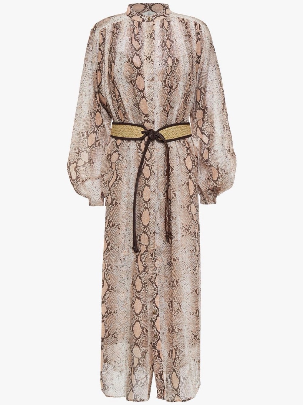 Zimmerman BNT Snake Print Long Sleeve Maxi Dress in Taupe size 0